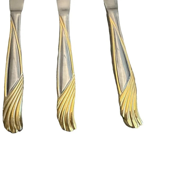 Cambridge Stainless Florentine Set of 4 Solid Butter Knives Silver Gold 8 5/8" - Picture 2 of 6